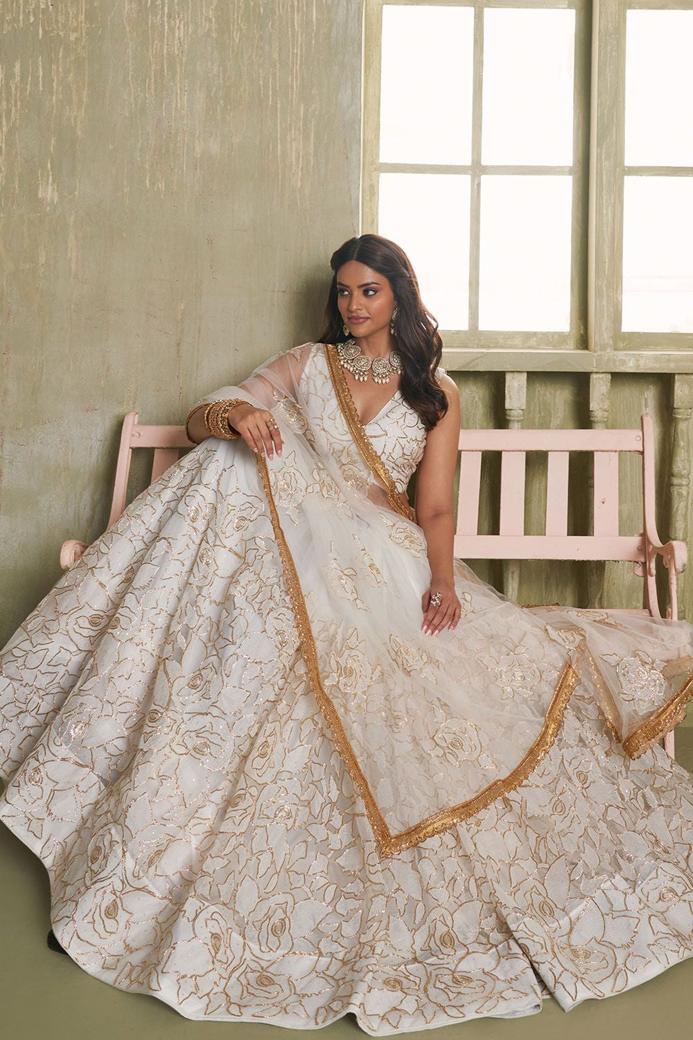 White Evening Wedding Net Wedding Lehenga Choli SFSA482604