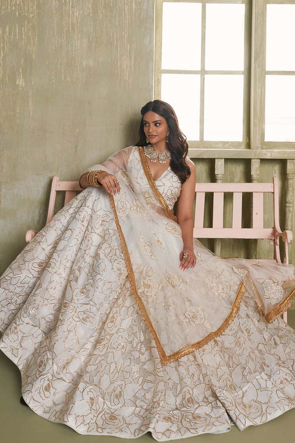 White Evening Wedding Net Wedding Lehenga Choli SFSA482604