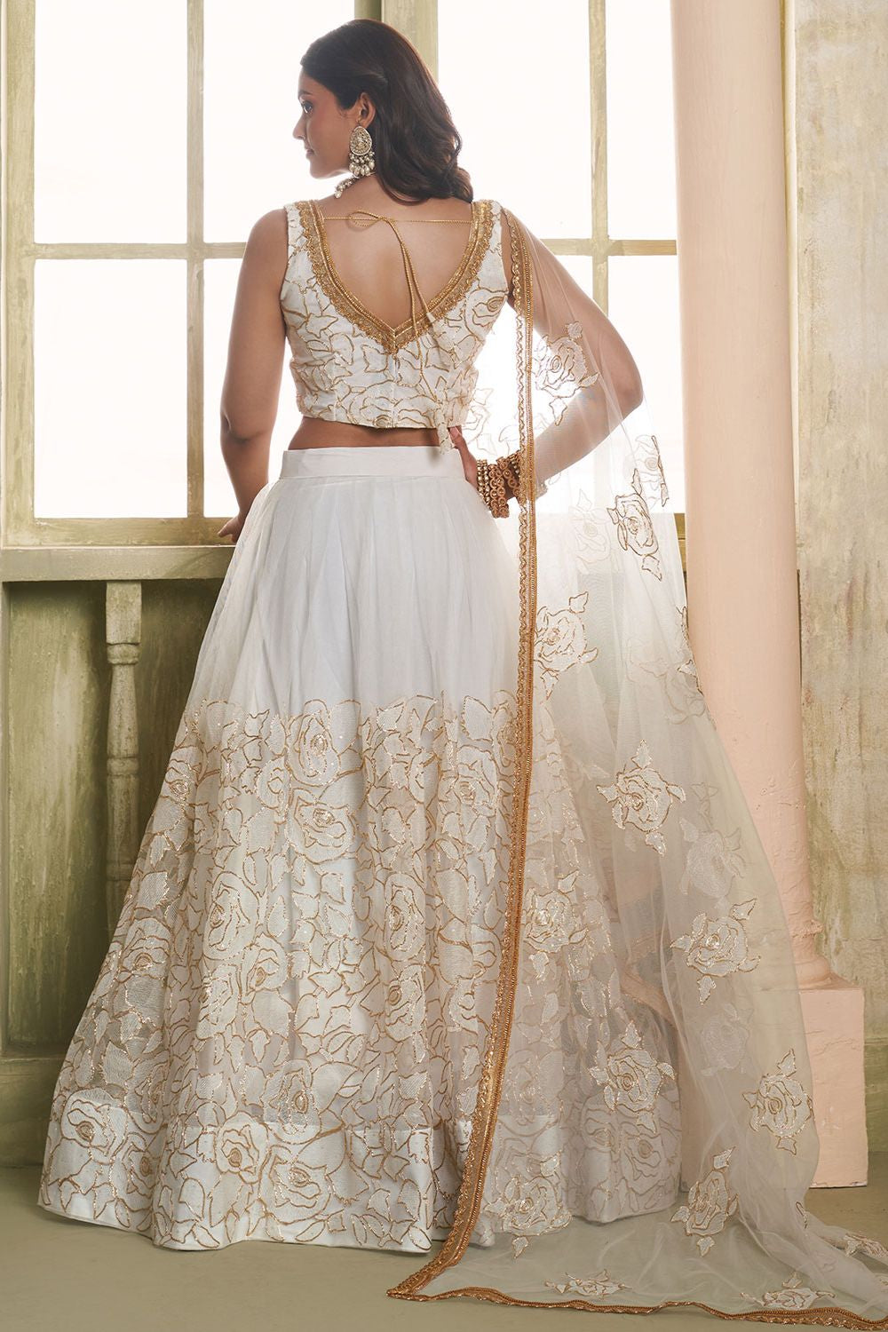 White Evening Wedding Net Wedding Lehenga Choli SFSA482604