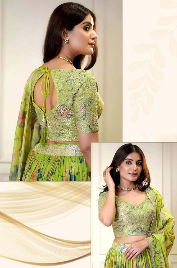 Green Organza Lehenga Choli - SFZC5502