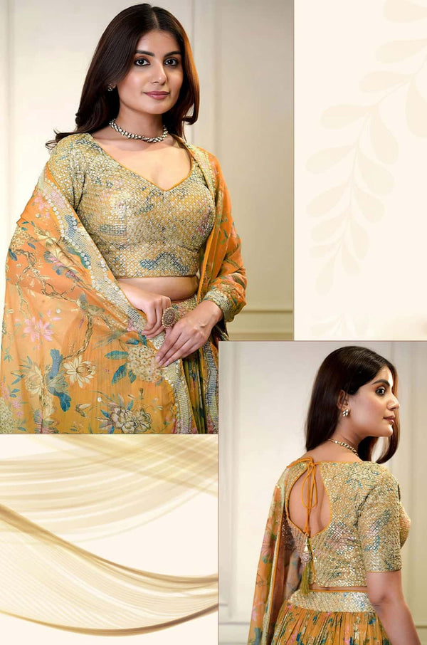 Orange Organza Lehenga Choli - SFZC5503