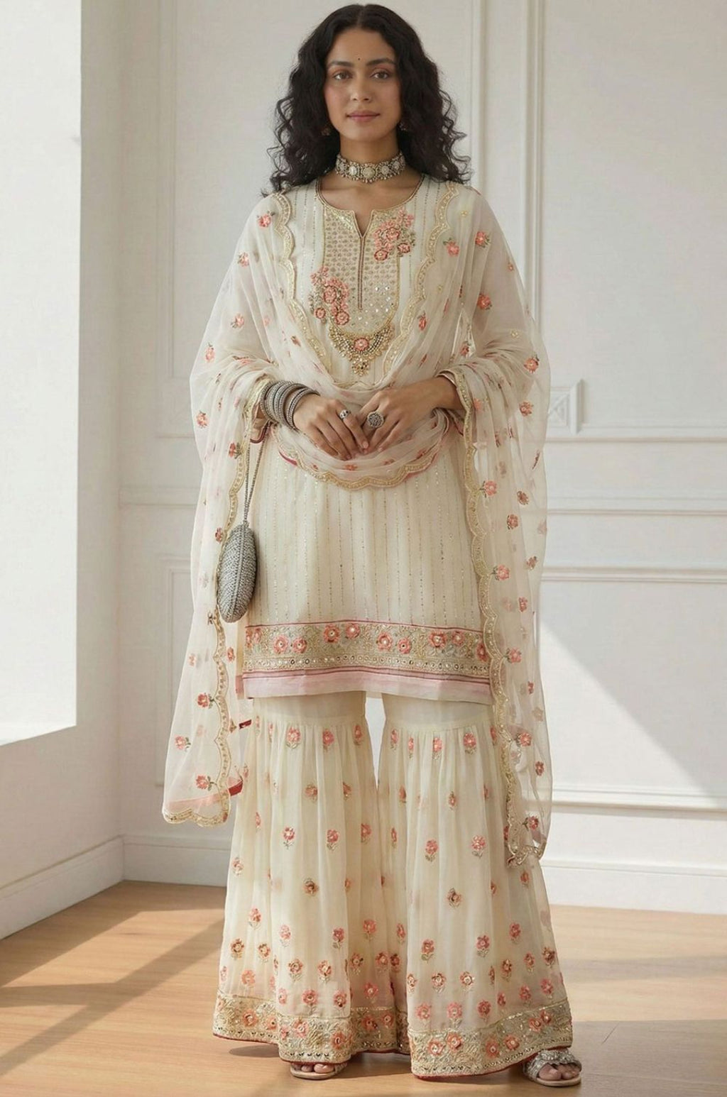 Off White Georgette Salwar Kameez - SFSA564301R