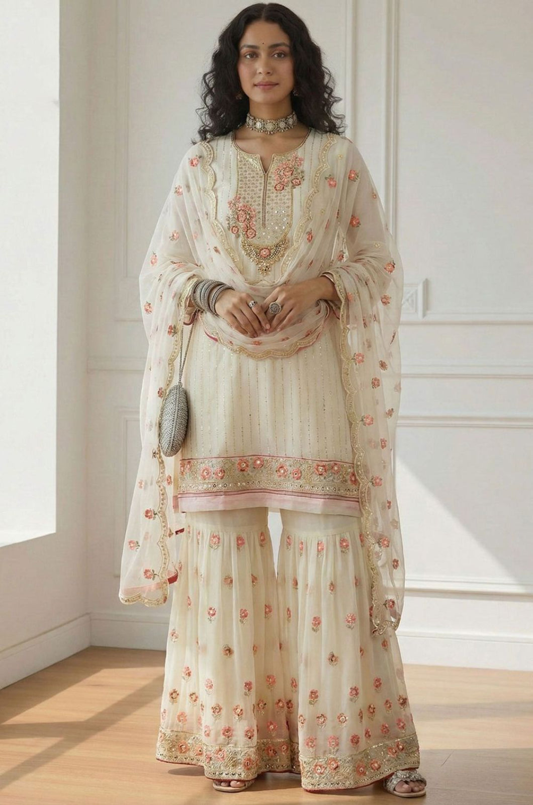 Off White Georgette Salwar Kameez - SFSA564301R