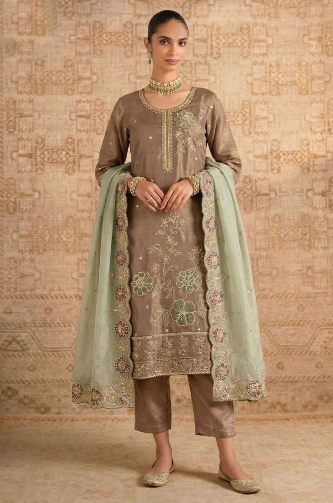 Brown Silk Salwar Kameez - SFSA561101R