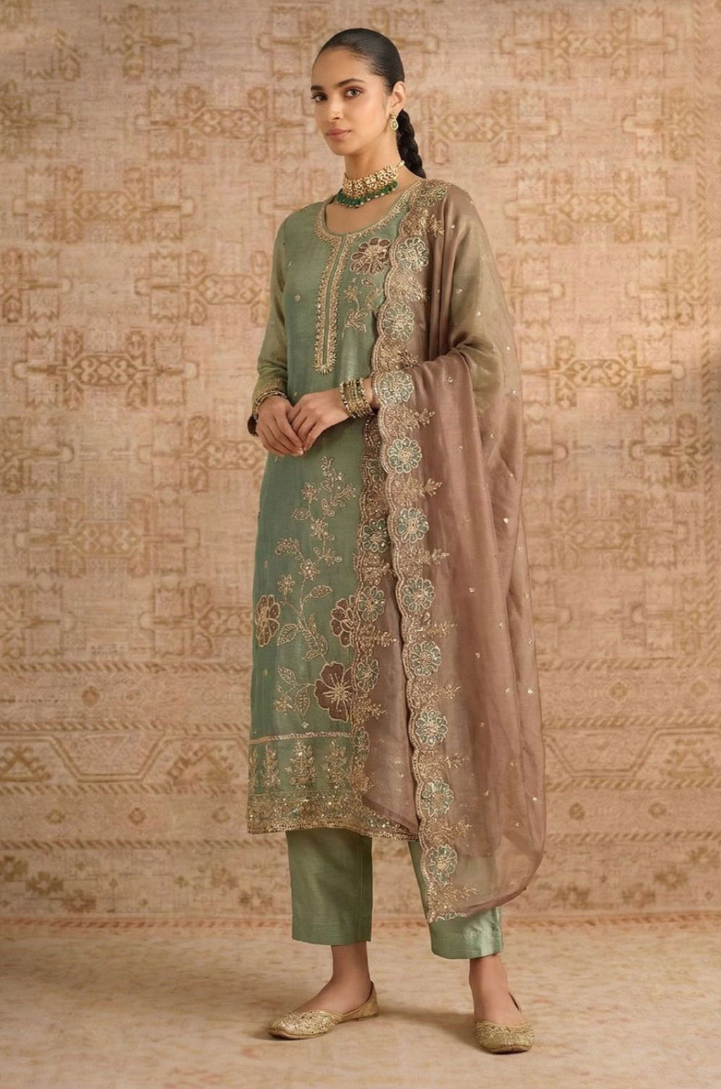 Green Silk Salwar Kameez - SFSA561102R