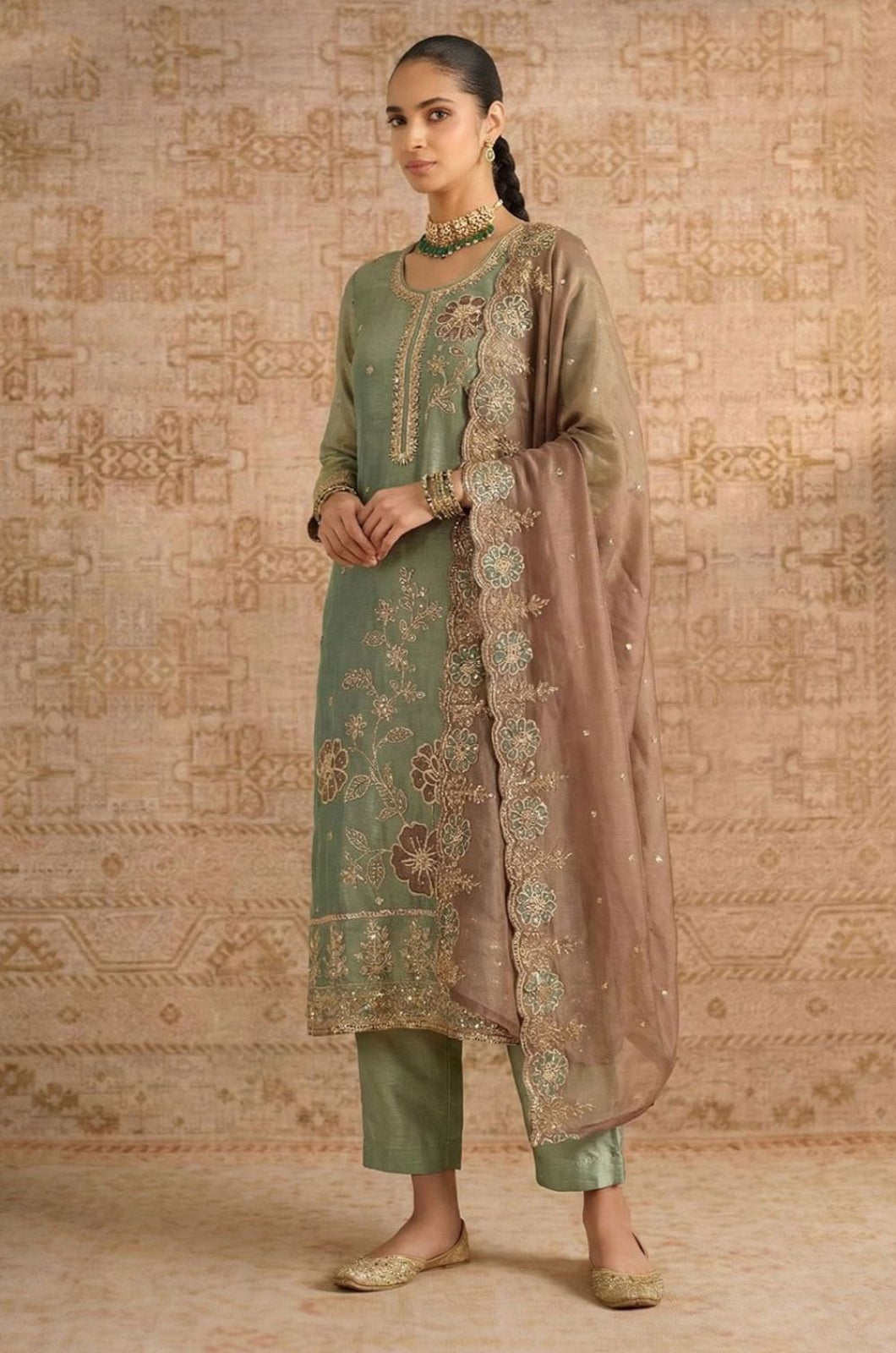Green Silk Salwar Kameez - SFSA561102R