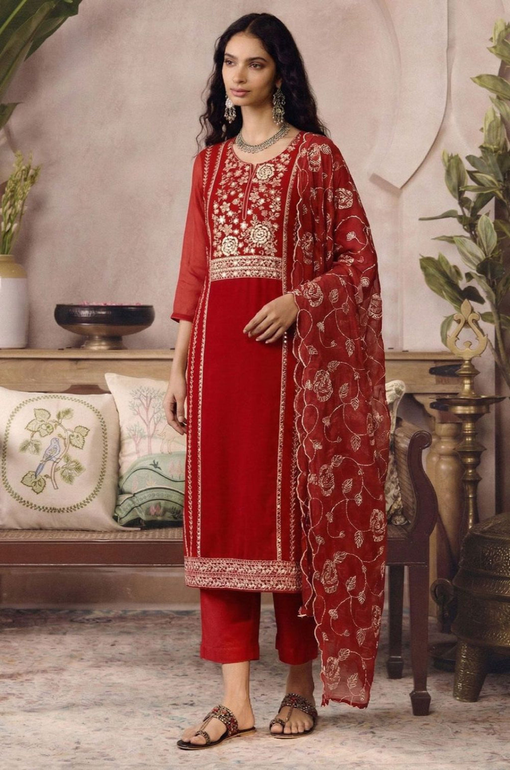 Red Organza Salwar Kameez - SFSA561903R