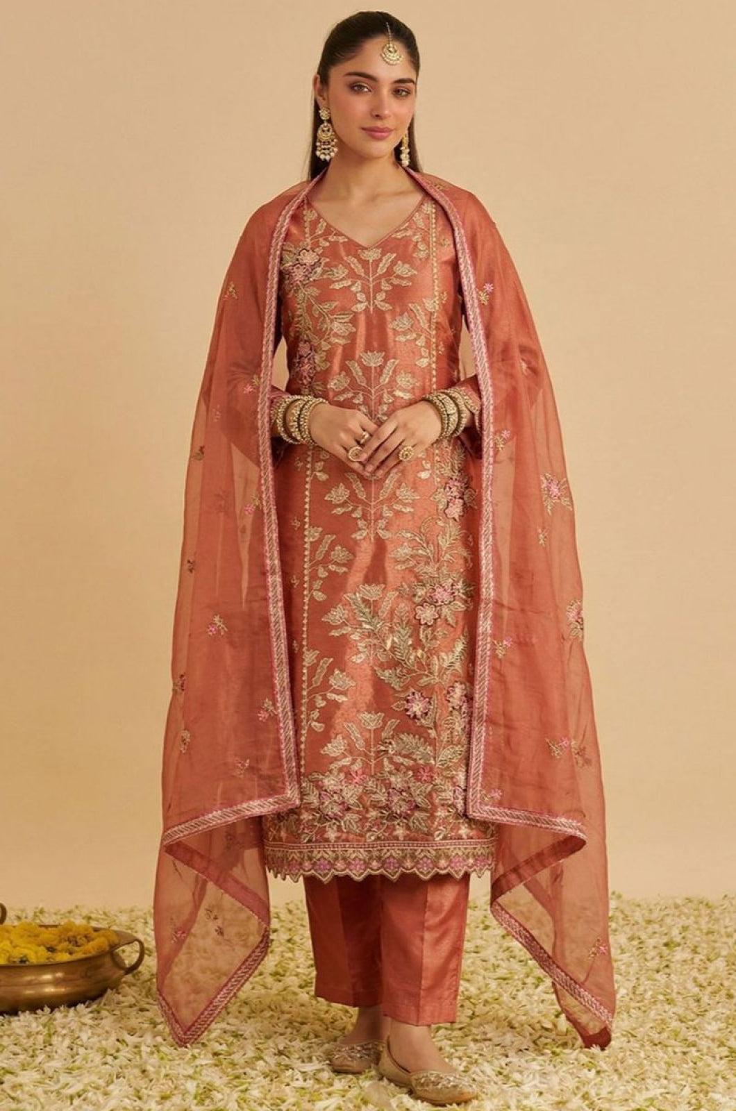 Orange Silk Salwar Kameez - SFSA565203R