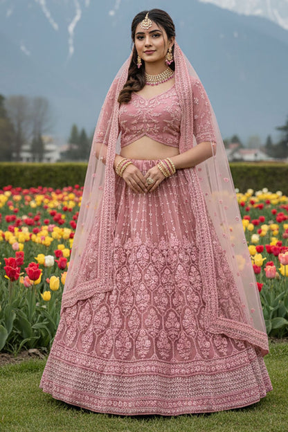 Pink Net Lehenga Choli - SFYS167801