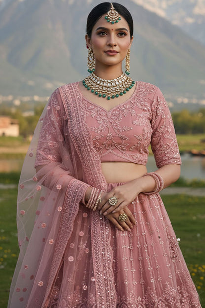 Pink Net Lehenga Choli - SFYS167801