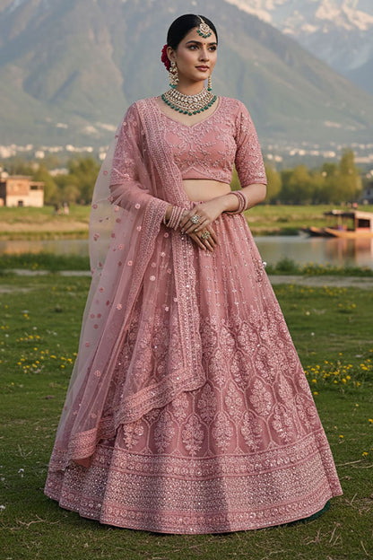 Pink Net Lehenga Choli - SFYS167801