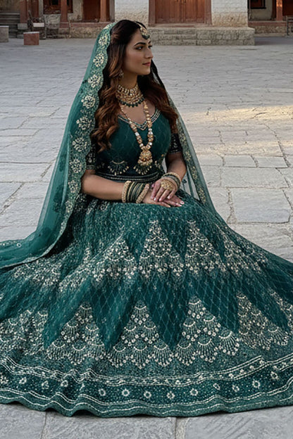 Green Net Lehenga Choli - SFYS167802