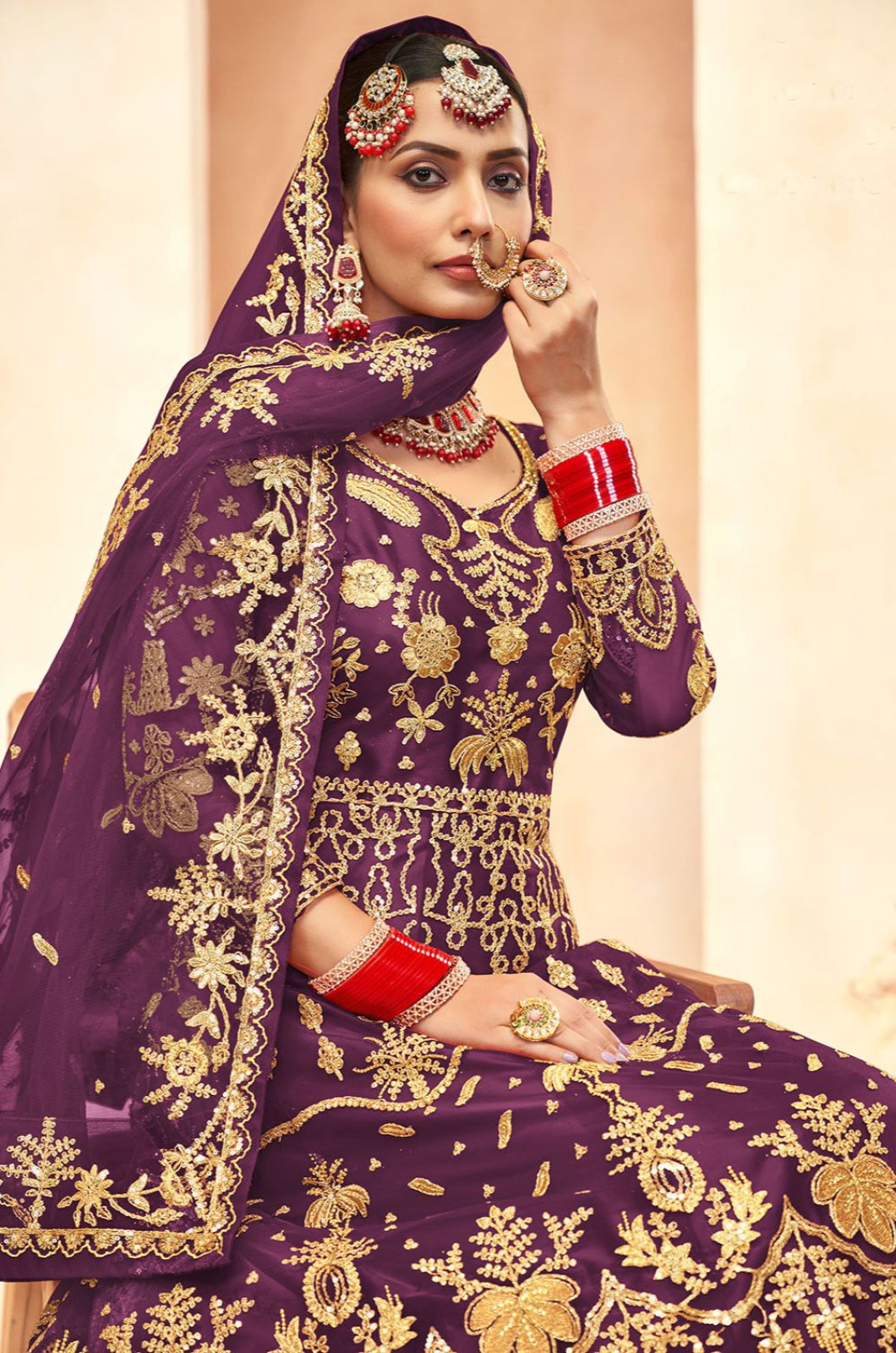 Magenta Net Salwar Kameez - SFSA566204