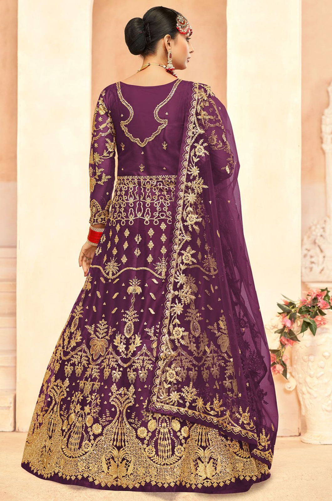 Magenta Net Salwar Kameez - SFSA566204