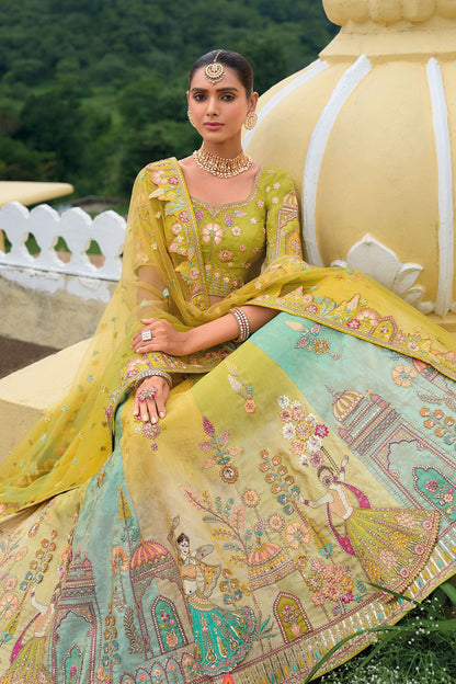 Green Bridal Sangeet Silk Lehenga Choli Set SFSJDN25202