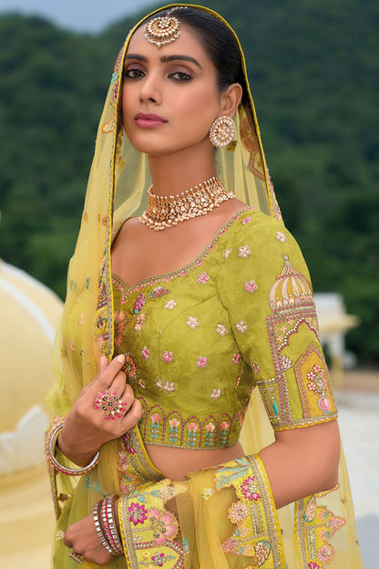 Green Bridal Sangeet Silk Lehenga Choli Set SFSJDN25202