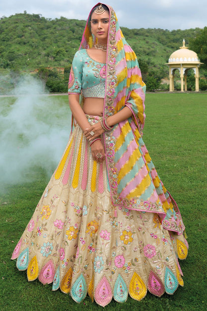 Beige Bridal Sangeet Silk Lehenga Choli Set  SFSJDN25210