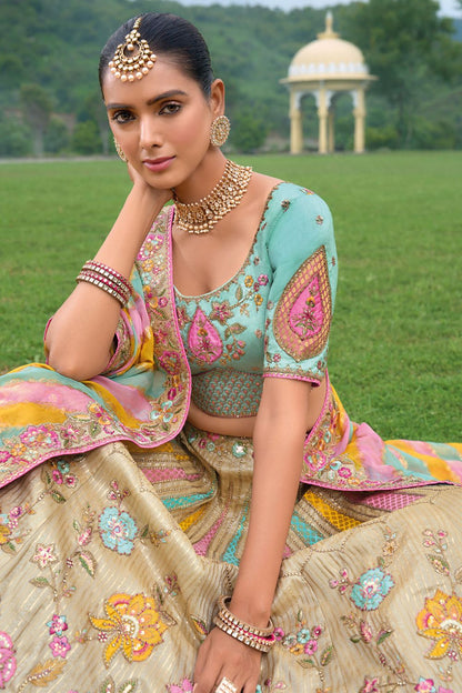 Beige Bridal Sangeet Silk Lehenga Choli Set  SFSJDN25210
