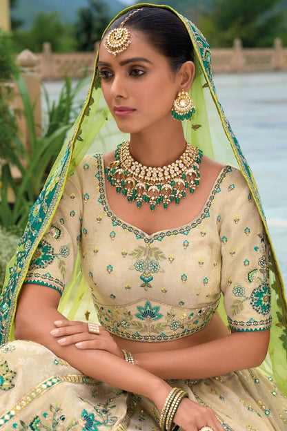 Green Bridal Sangeet Silk Lehenga Choli Set  SFSJDN25212