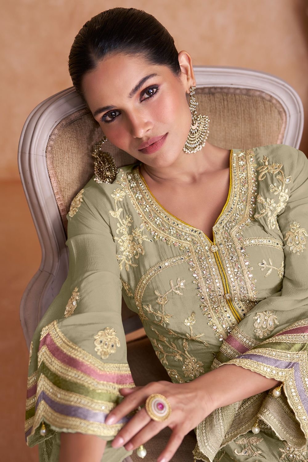 Grey  Magnetic Wedding Salwar Kameez In Chinnon SFYS130705R