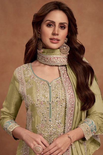 Sleek Cream Shimmer Silk Palazzo Kameez SFSMT41103