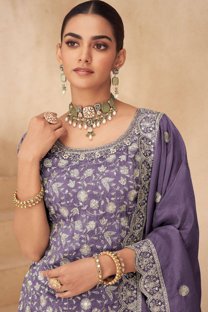 Purple Wedding Party Silk Palazzo Suit  SFSMT49902R