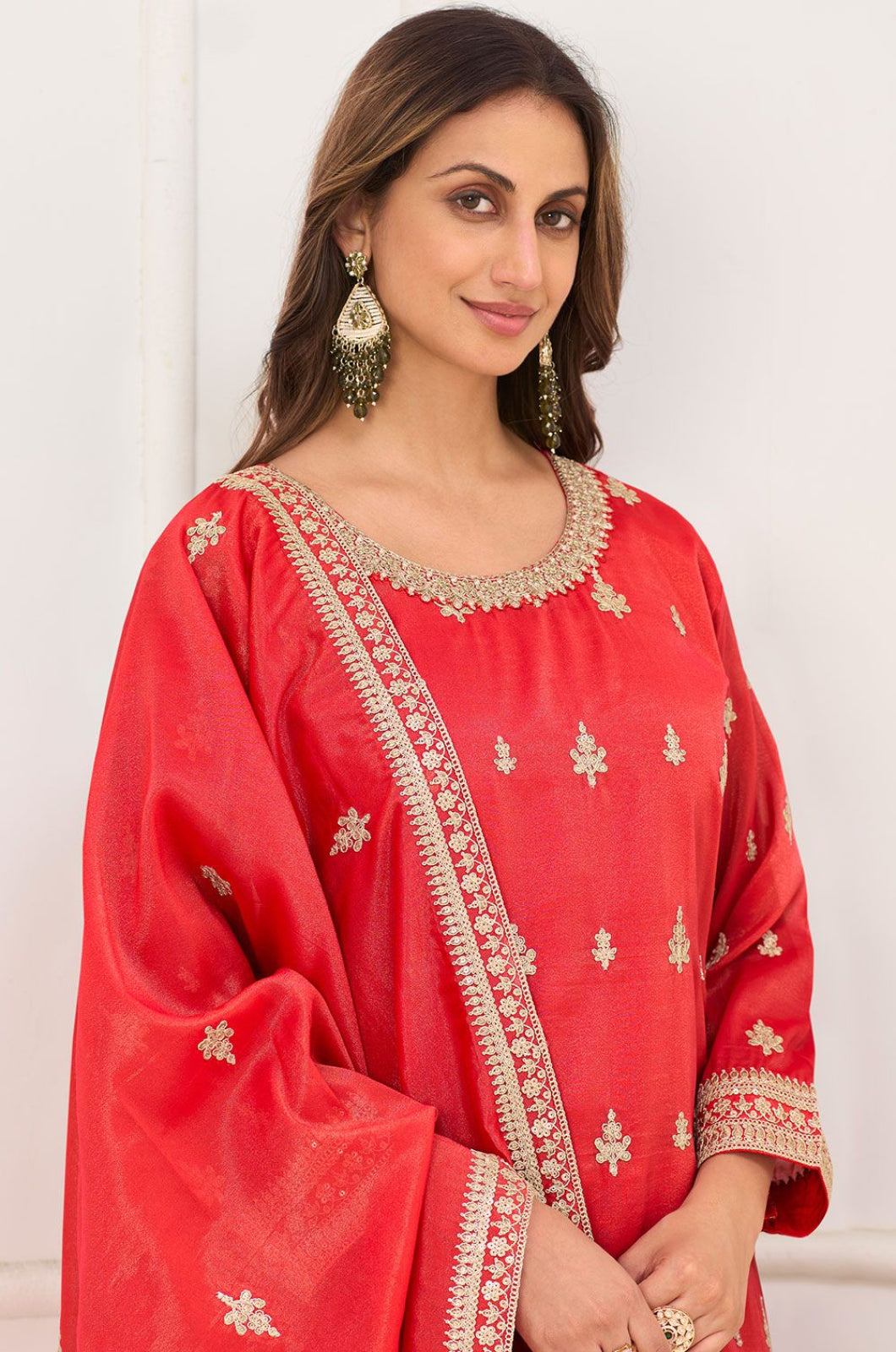 Red Silk Salwar Kameez - SFSMT57201R