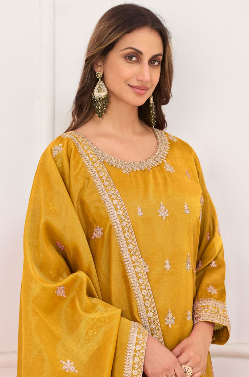 Yellow Silk Salwar Kameez - SFSMT57202R