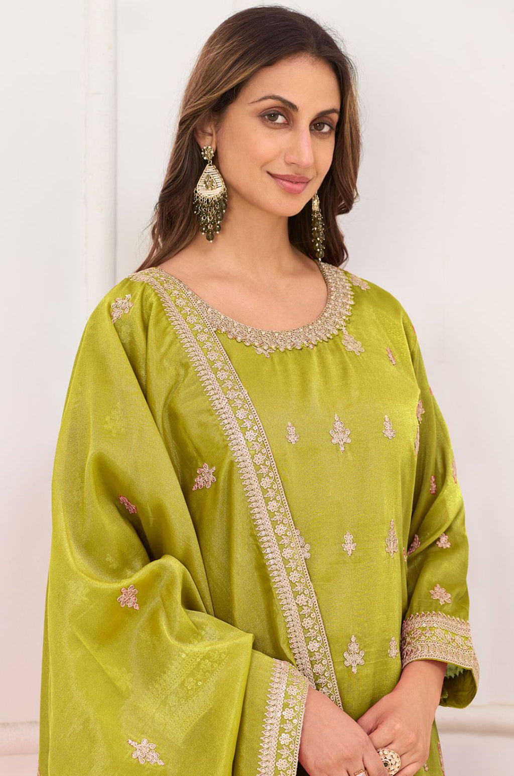 Green Silk Salwar Kameez - SFSMT57204R