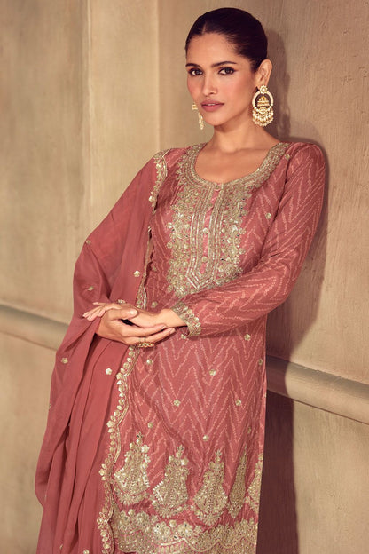Pink Minimalist Chinnon Palazzo Suit With Zari Embroidery Work SFYS156101R