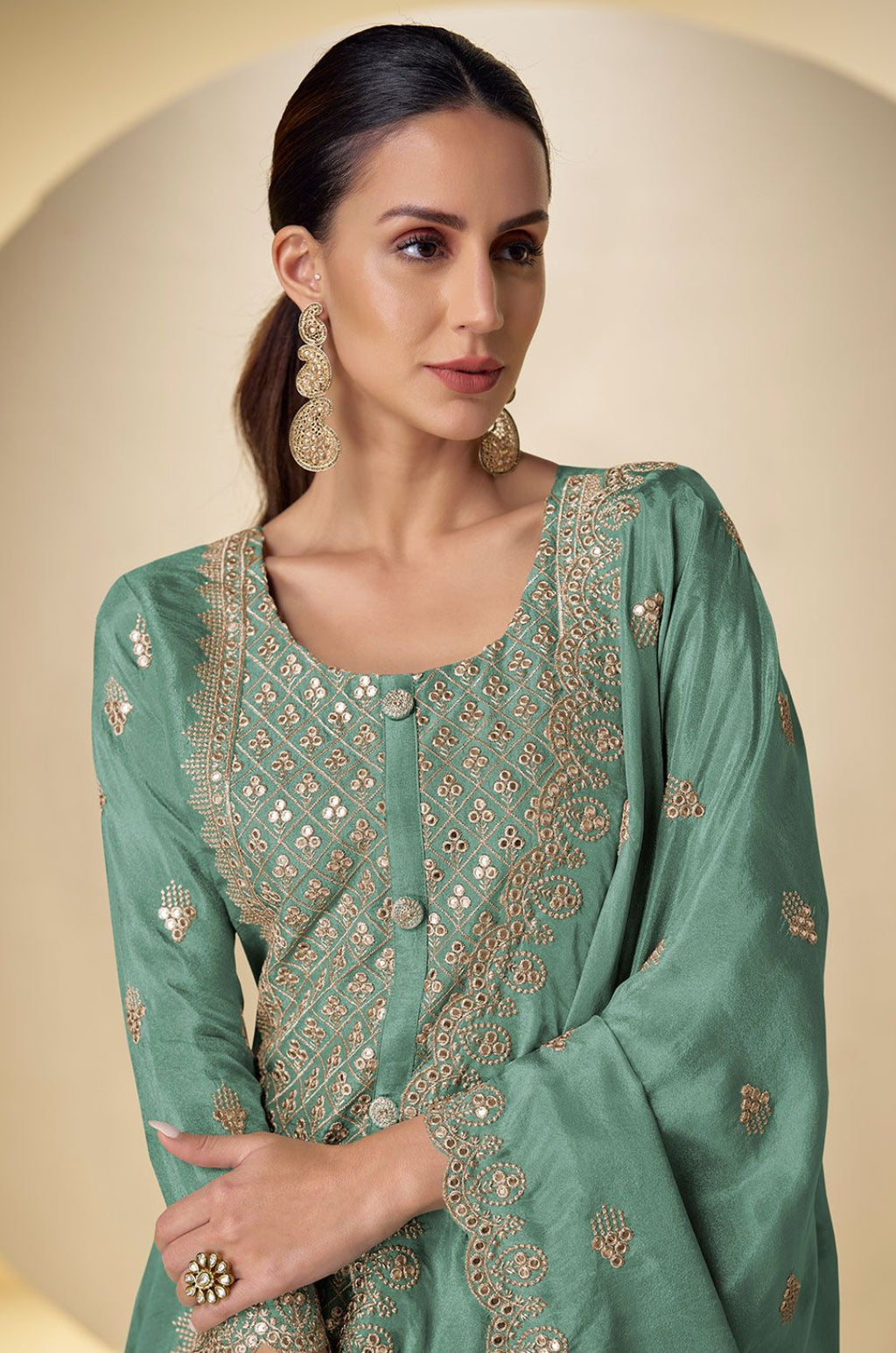Green Silk Salwar Kameez - SFYS173401R
