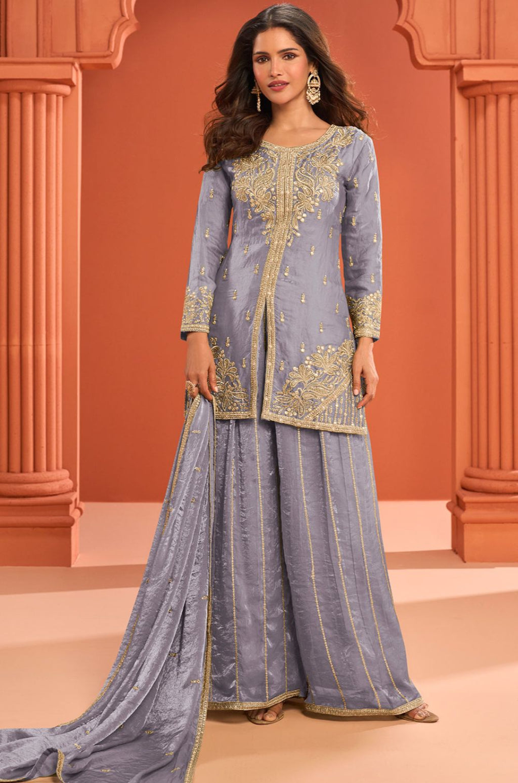 Grey Silk Salwar Kameez - SFSMT57501A