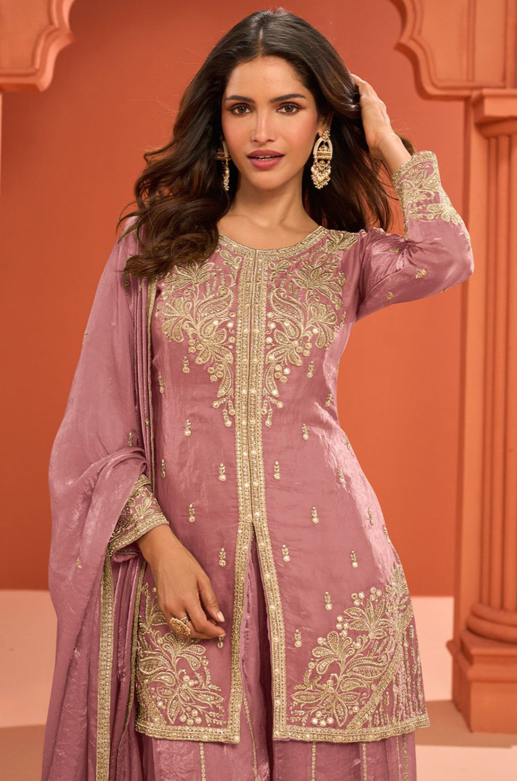 Pink Silk Salwar Kameez - SFSMT57502B