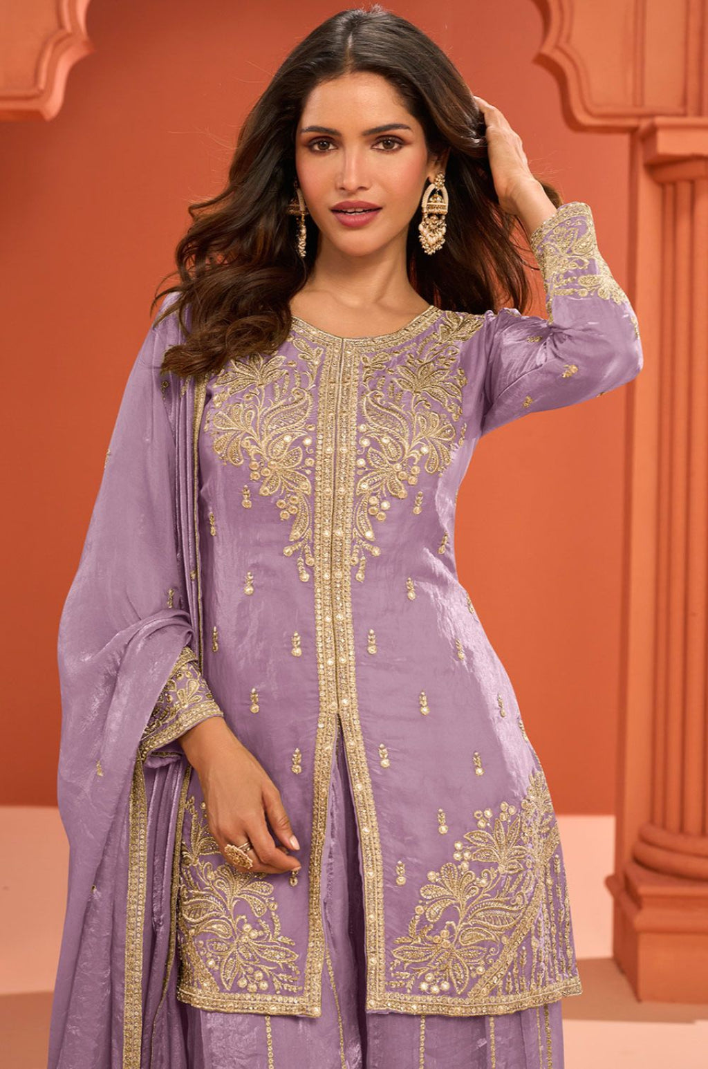 Purple Silk Salwar Kameez - SFSMT57503C