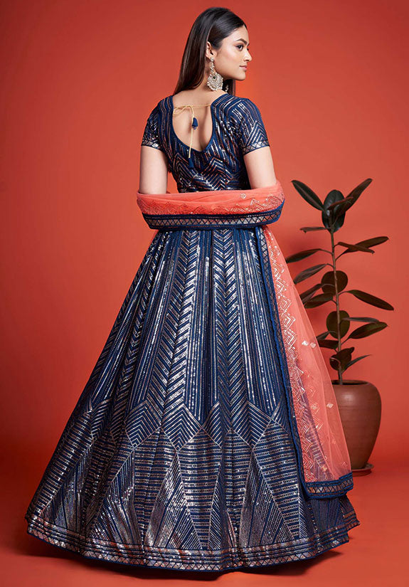 Blue Georgette Engagement Lehenga Choli Sparkle Work  SFARY18809