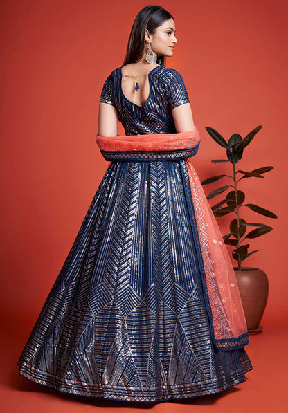 Blue Georgette Engagement Lehenga Choli Sparkle Work  SFARY18809