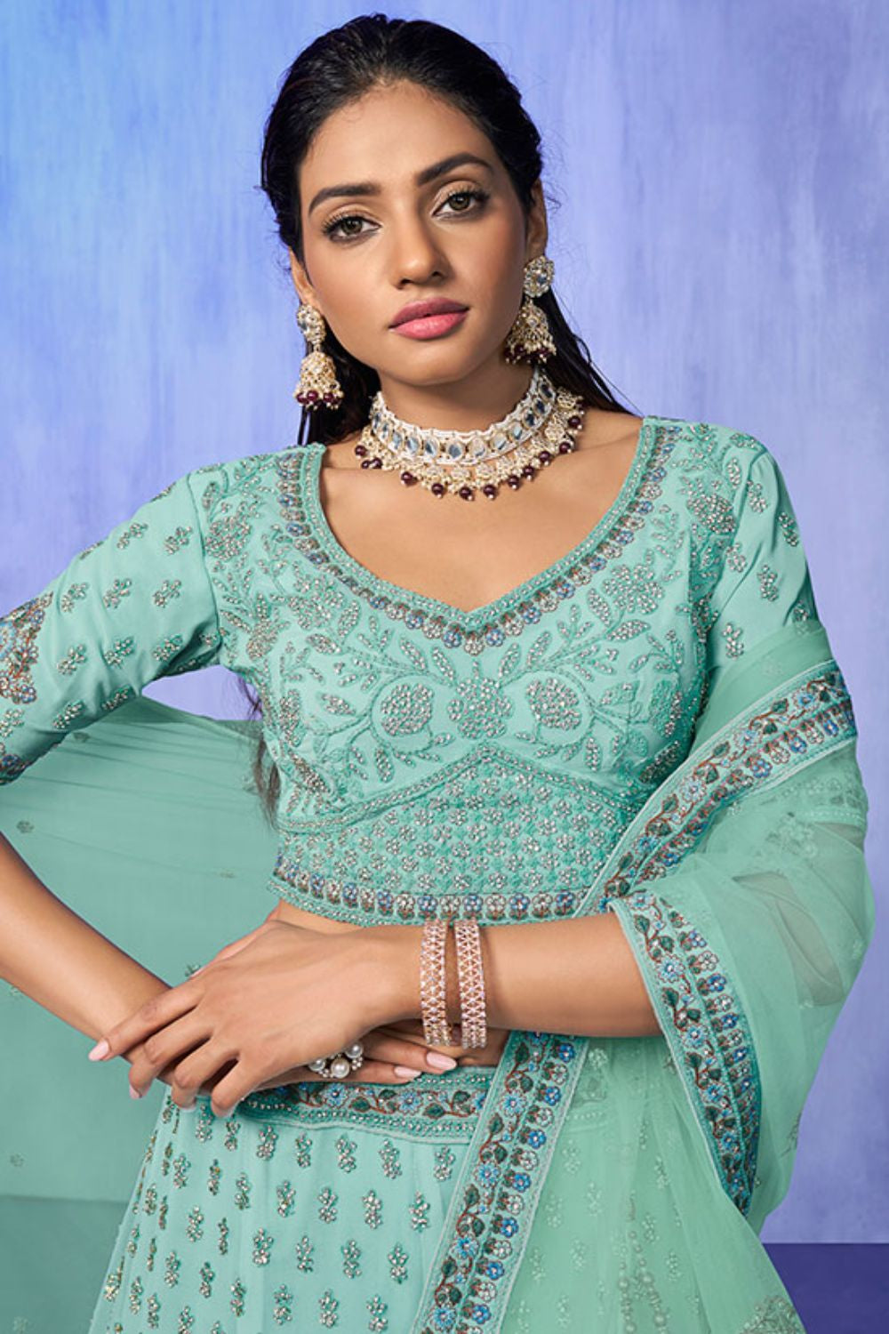 Blue Georgette Evening Reception Lehenga Choli SFARY19503