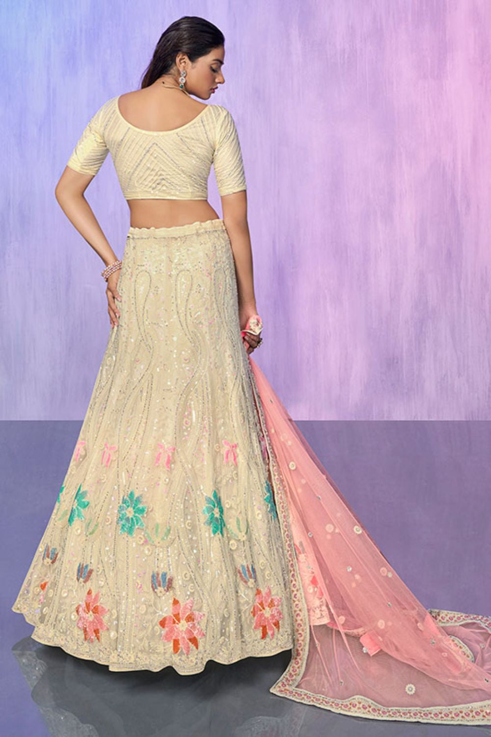 Off White Net Evening Reception Lehenga Choli  SFARY19504
