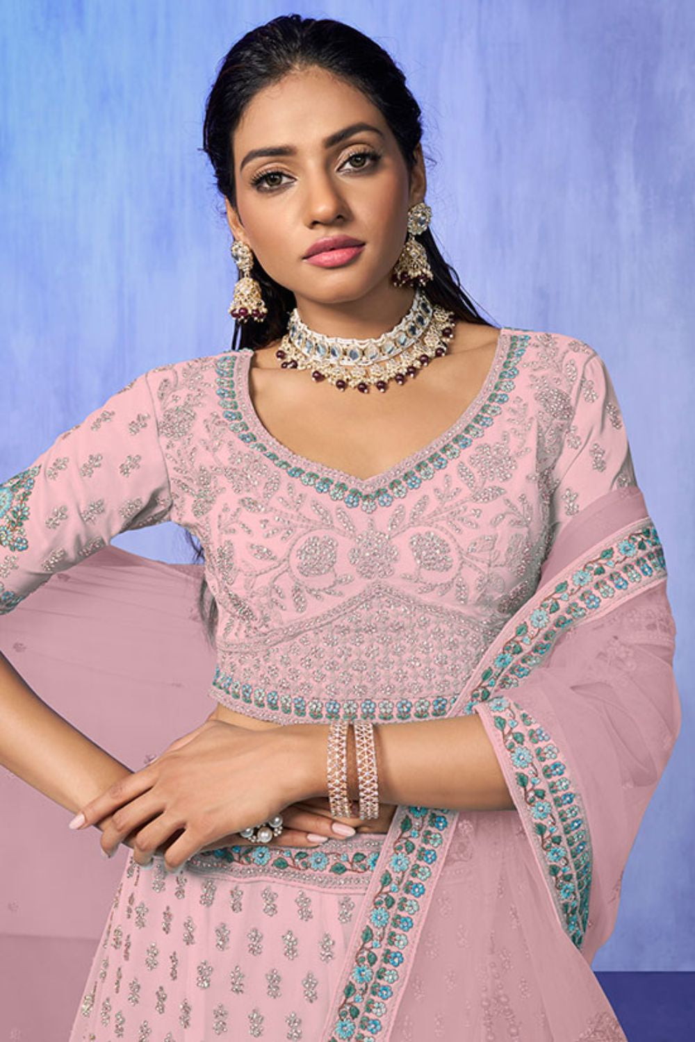 Pink Georgette Wedding Lehenga Choli SFARY19510