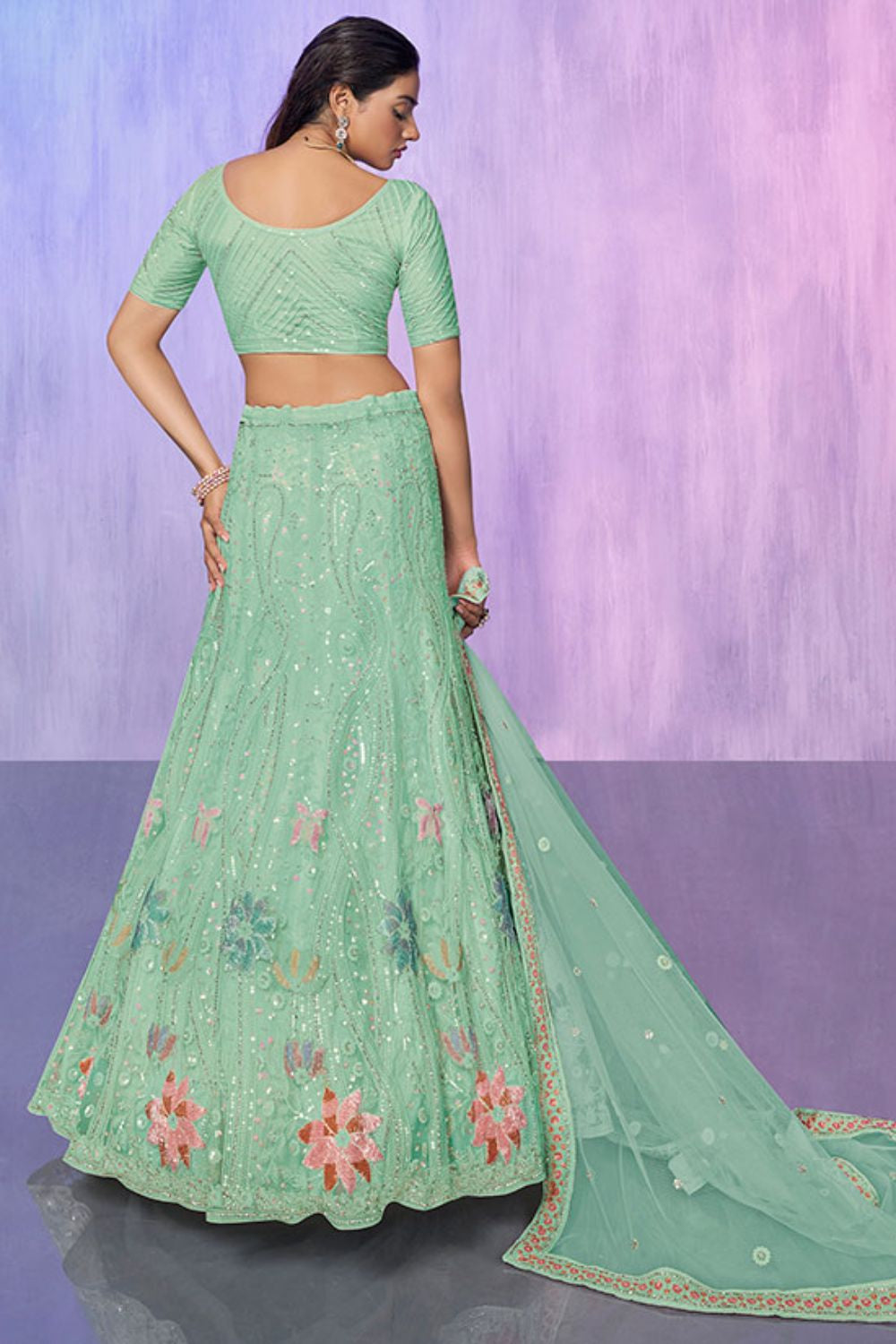 Blue Net Evening Reception Lehenga Choli SFARY19512