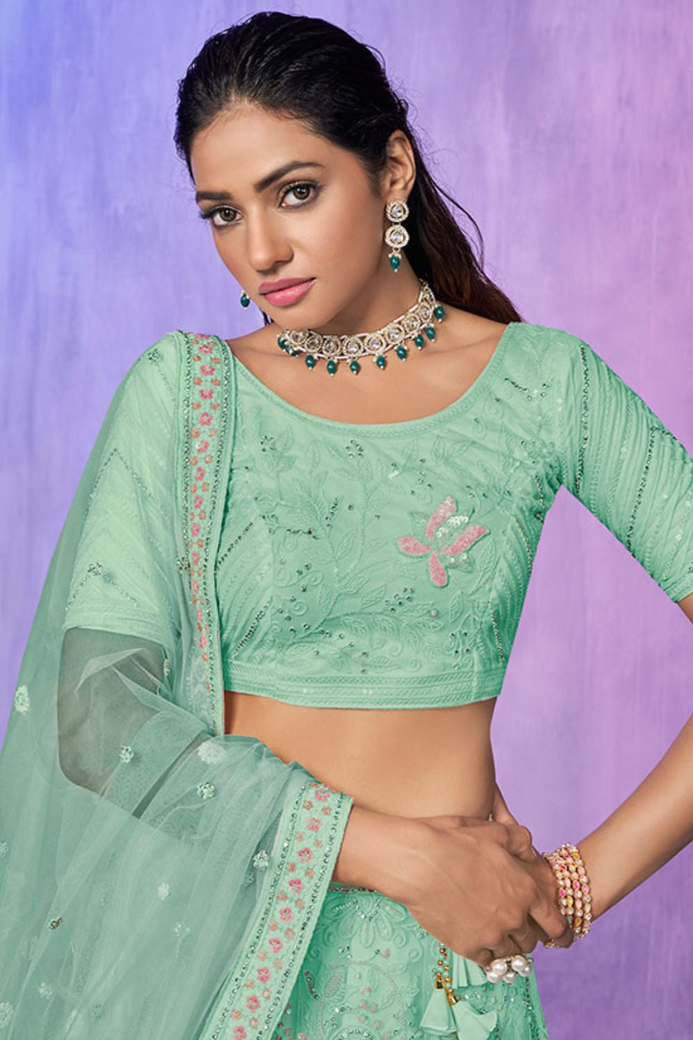 Blue Net Evening Reception Lehenga Choli SFARY19512