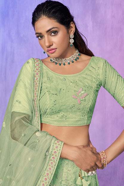 Green Net Evening Reception Lehenga Choli SFARY19513