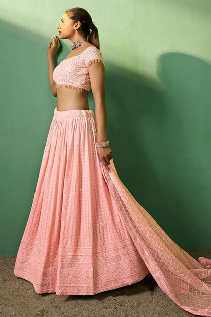 Pink Engagement Georgette Lehenga Choli SFARY19105