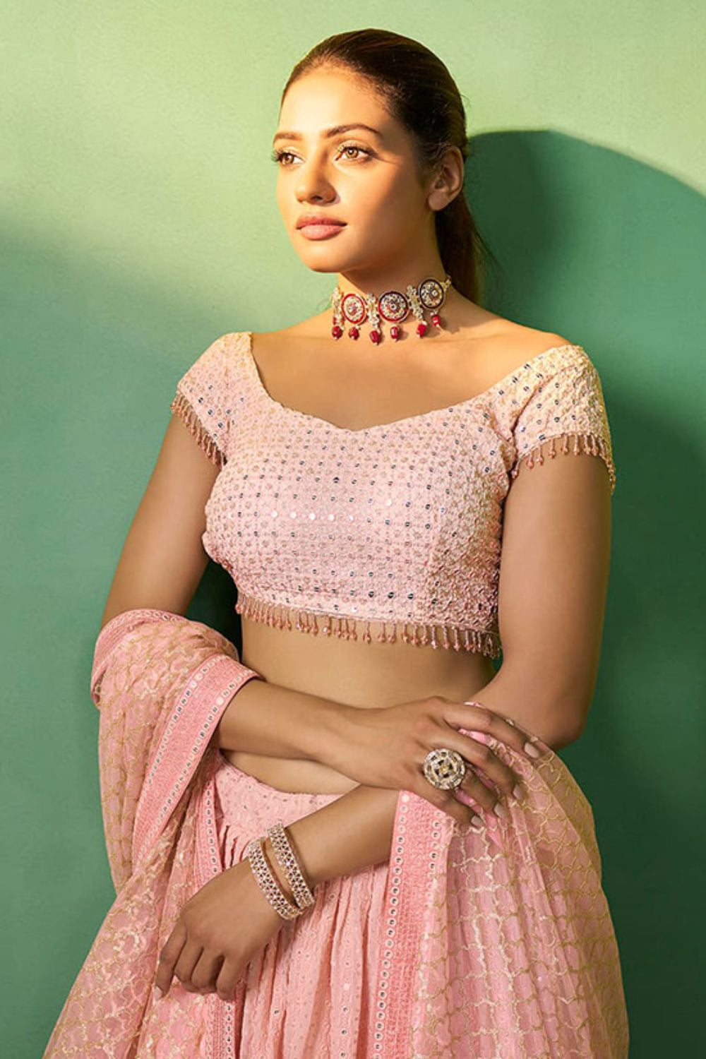 Pink Engagement Georgette Lehenga Choli SFARY19105