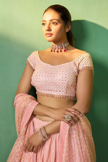 Pink Engagement Georgette Lehenga Choli SFARY19105
