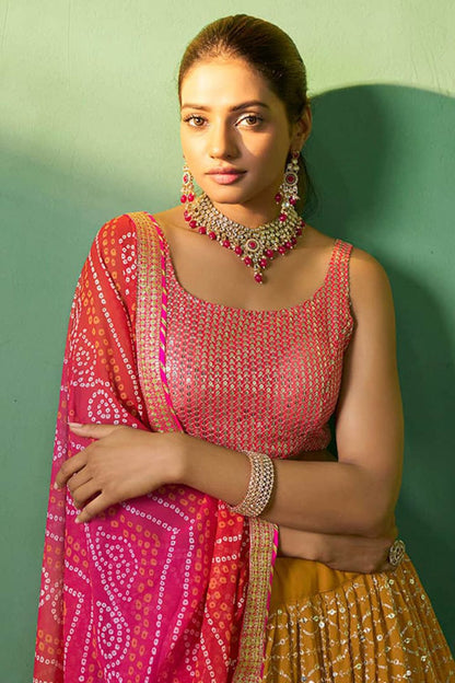 Yellow Engagement Georgette Lehenga Choli SFARY19107