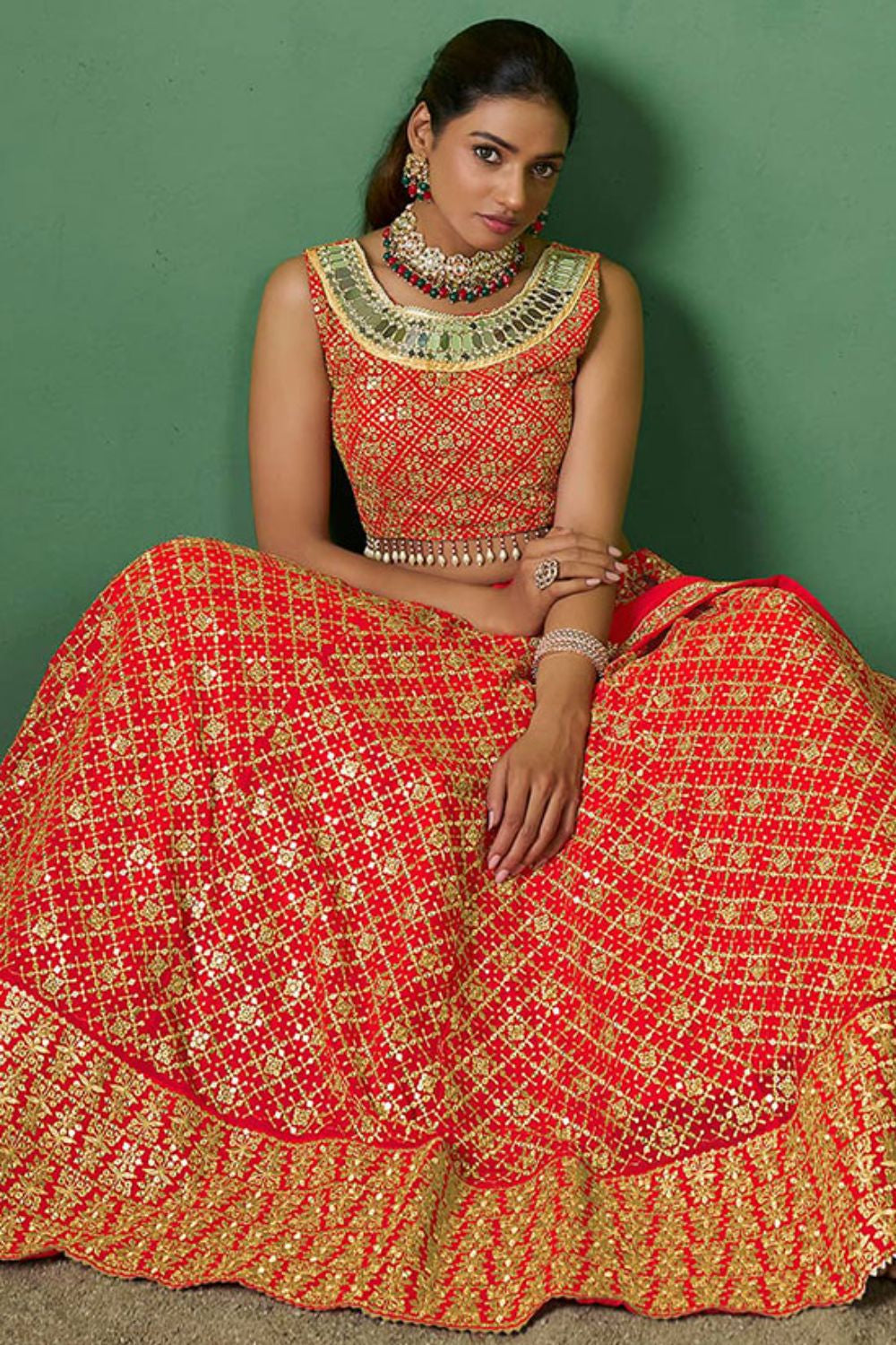 Red Engagement Georgette Lehenga Choli SFARY19109