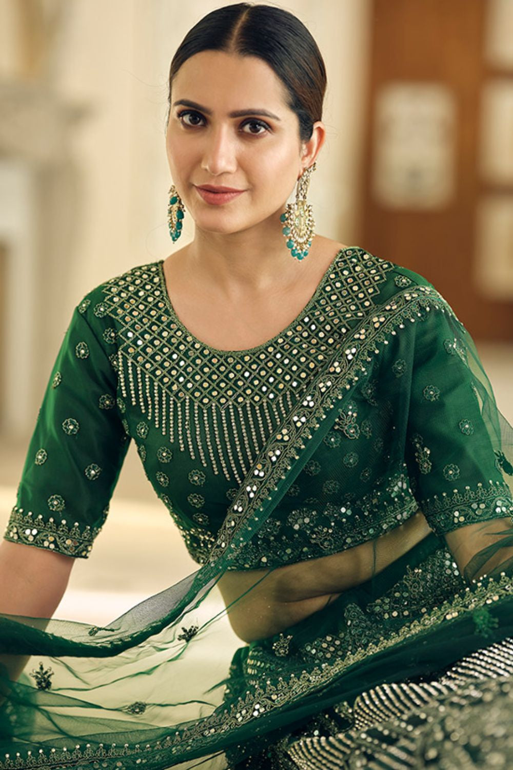Green Timeless Bridal Lehenga In Net Lehenga Choli SFARY12101