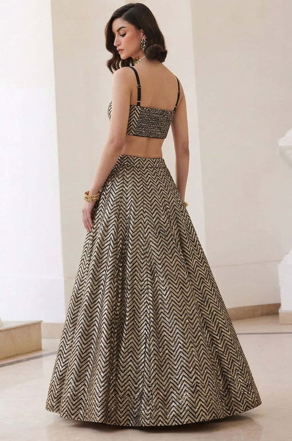 Golden Jacquard Lehenga Choli - SFSA521601R