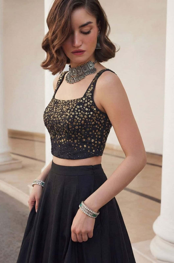 Black Silk Lehenga Choli - SFSA521602R